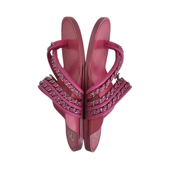 Chanel 19C CC Charm Chain Thong Flat Sandal Size 39 C US 8 8.5 Pink Leather - Picture 7 of 12
